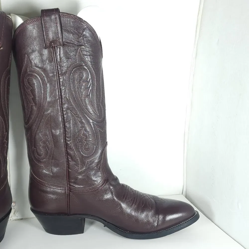 Nocona Men's US 9D 8011 Brown Leather Embroidered Western Cowboy Boots